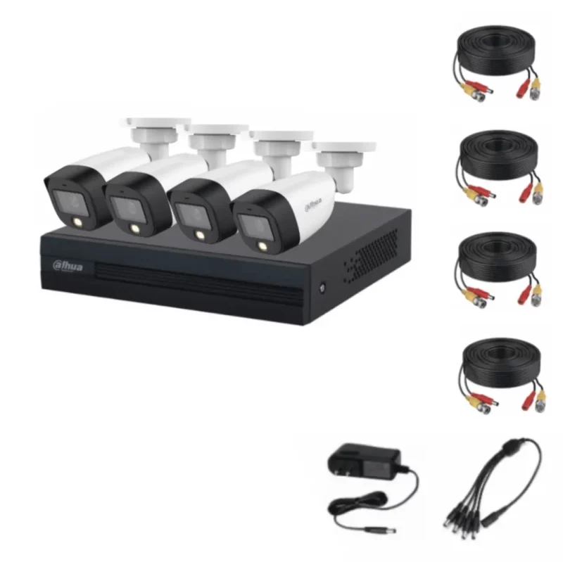 Kit de 4 Canales Full Color de 2 Megapixeles DVR Cooper con IA y 4 Camaras Full Color de 2 Megapixeles accesorios Incluidos